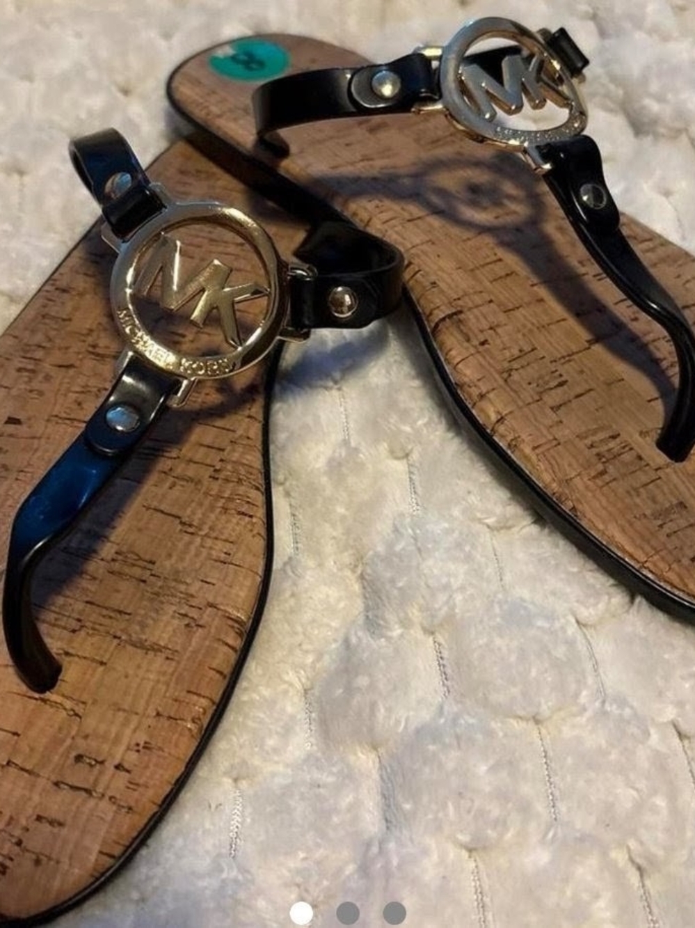 Michael Kors Black and Gold MK Logo Thong Sandals